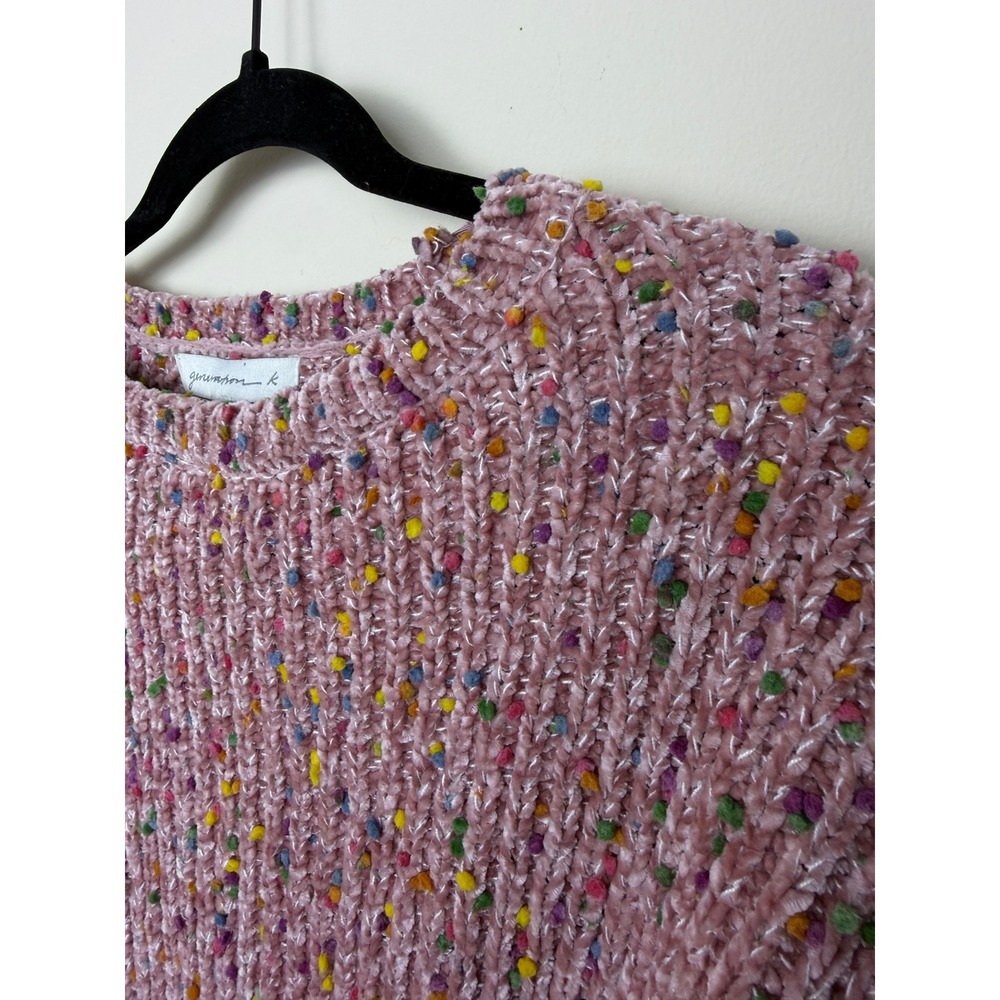 Pink Chenille Confetti Pom Pom Sweater XL Colorful Cozy
